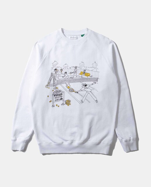 Imagen 0 de Sudadera de algodón de hombre de color blanco sin capucha y con dibujo frontal
