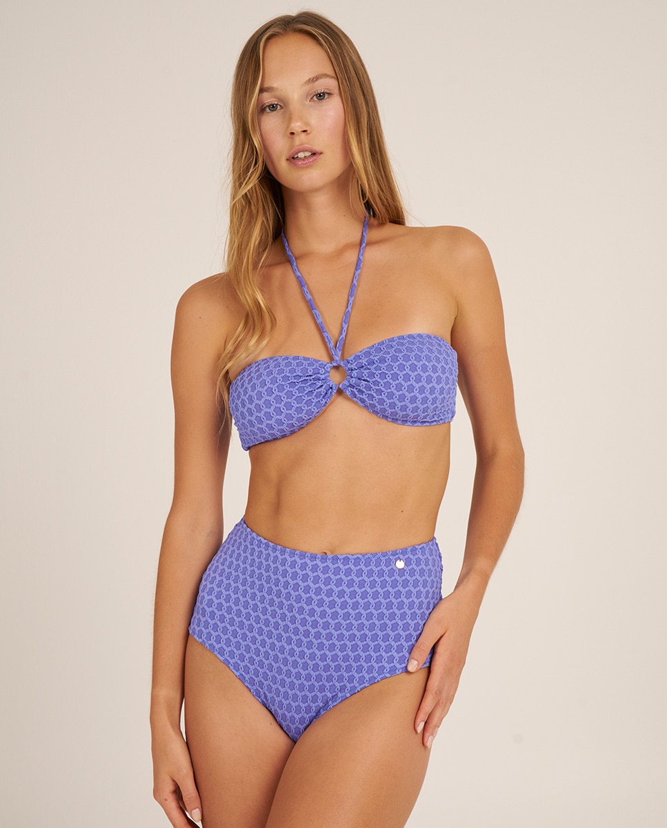 Top de bikini bandeau en tejido con textura - Bohodot - Azul Azul-3