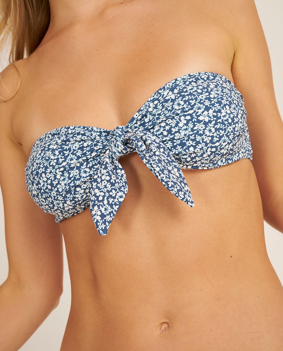 Top de bikini bandeau con estampado de flores - Bohodot - Azul Azul-3