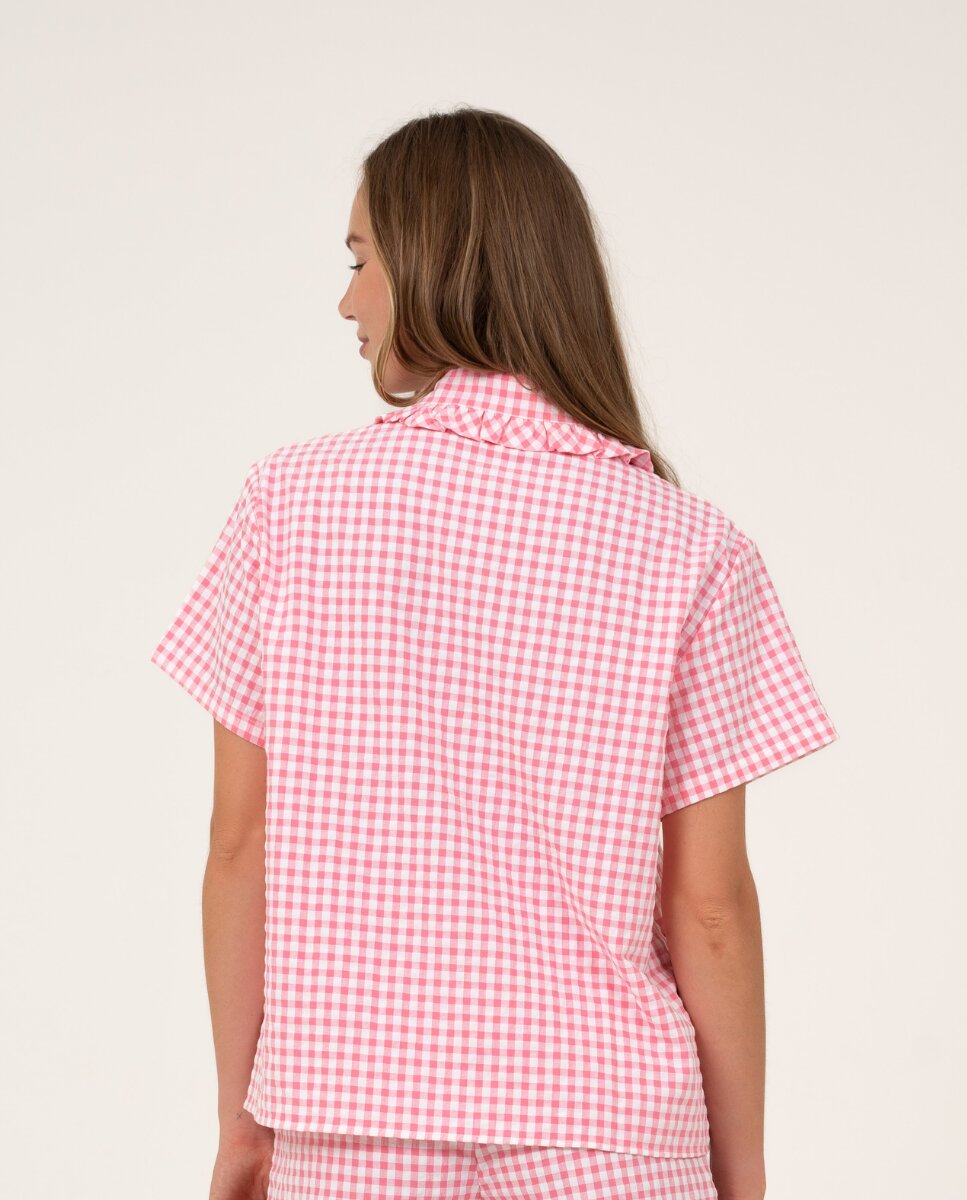 Camiseta de mujer a cuadros de manga corta - Bohodot - Rosa / Blanco Rosa / Blanco-2