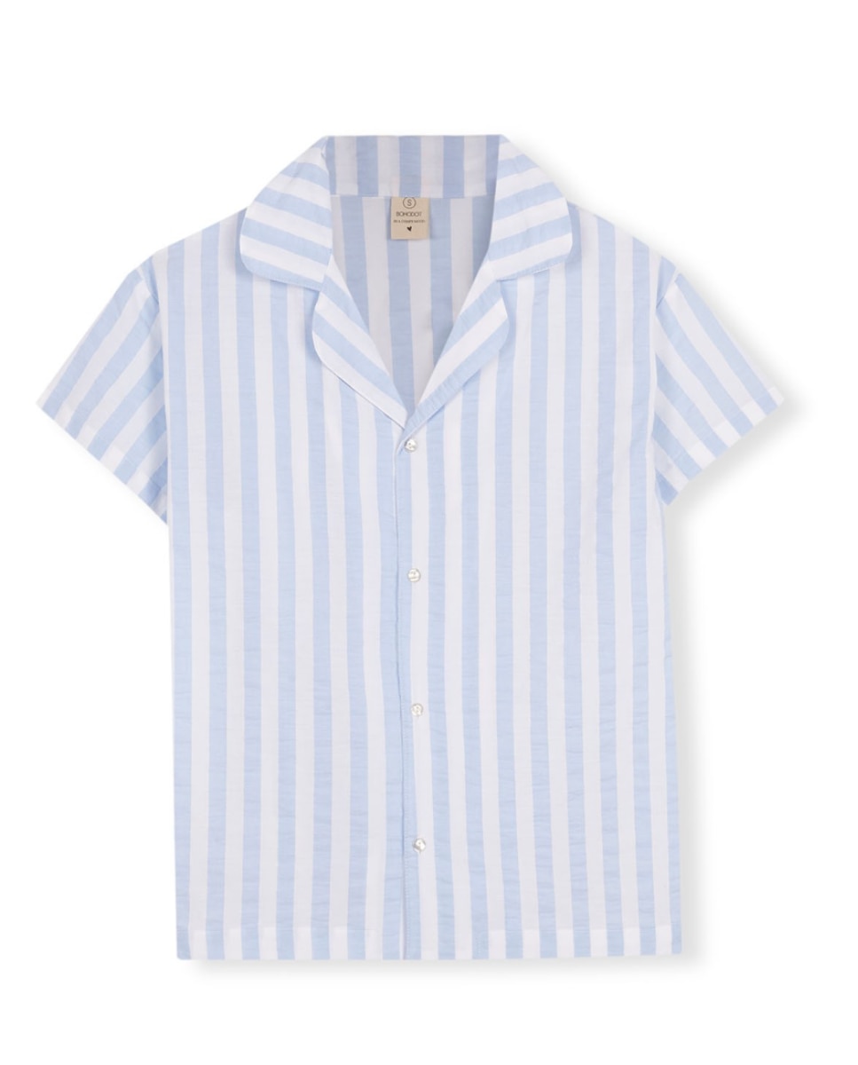 Camiseta de pijama de mujer a rayas de manga corta - Bohodot - Azul claro Azul claro-1