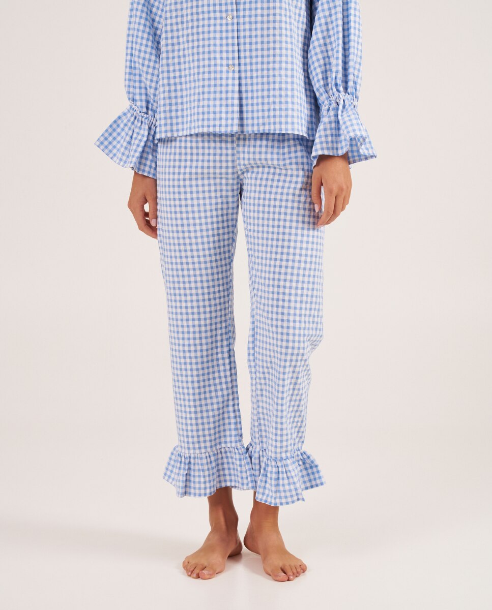 Pantalón de pijama de mujer con volantes en los tobillos - Bohodot - Azul claro Azul claro-1