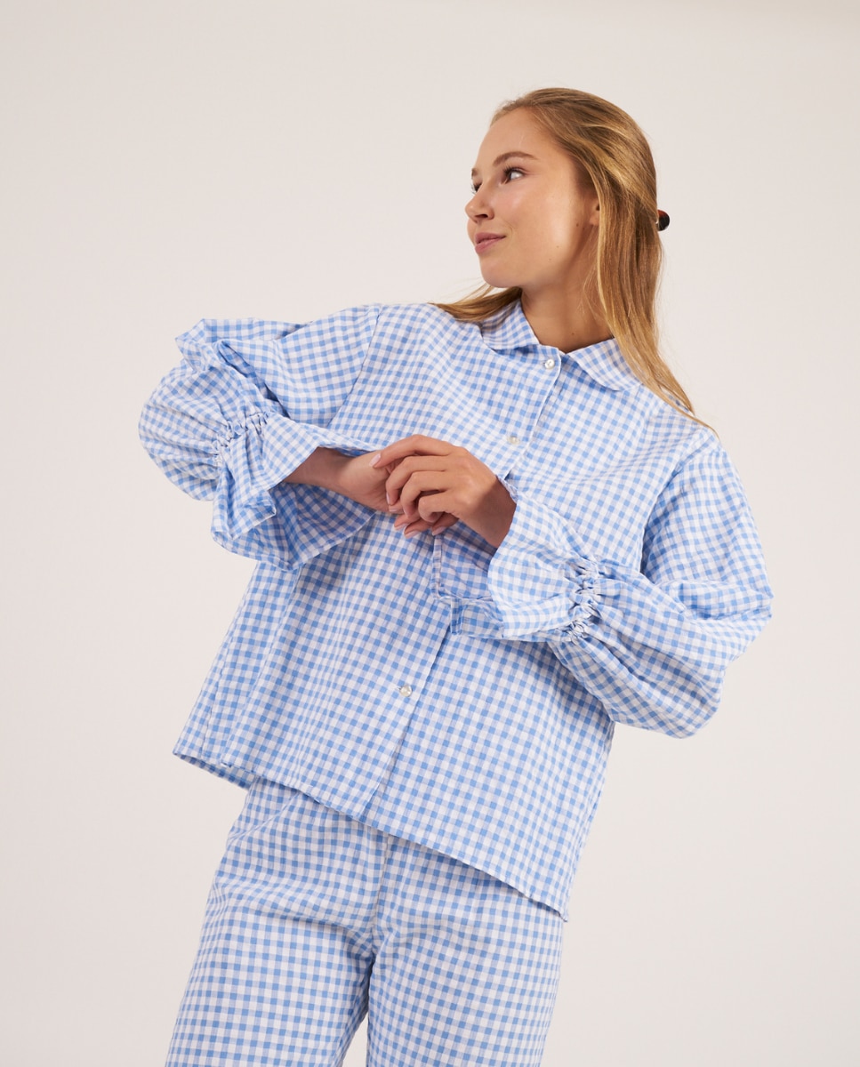 Camiseta de pijama de mujer con volantes en los puños - Bohodot - Azul claro Azul claro-1