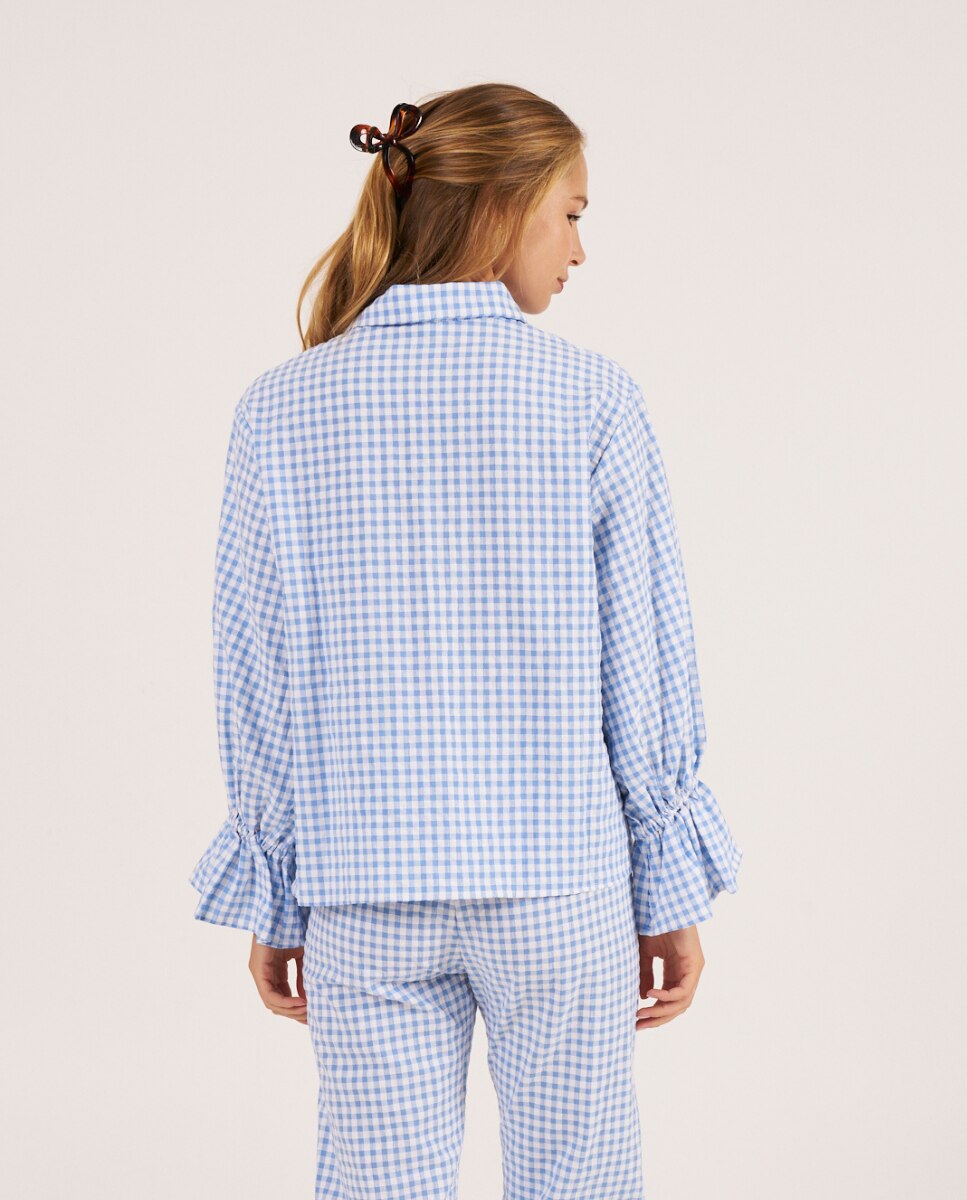 Camiseta de pijama de mujer con volantes en los puños - Bohodot - Azul claro Azul claro-2
