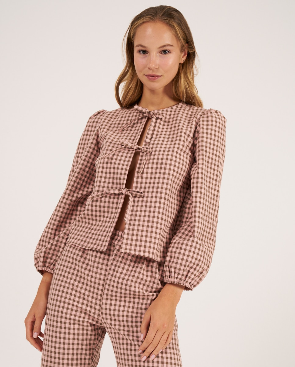 Camisa con volantes en los puños, confeccionada con tejido de seersuker - Bohodot - Naranja Naranja-1