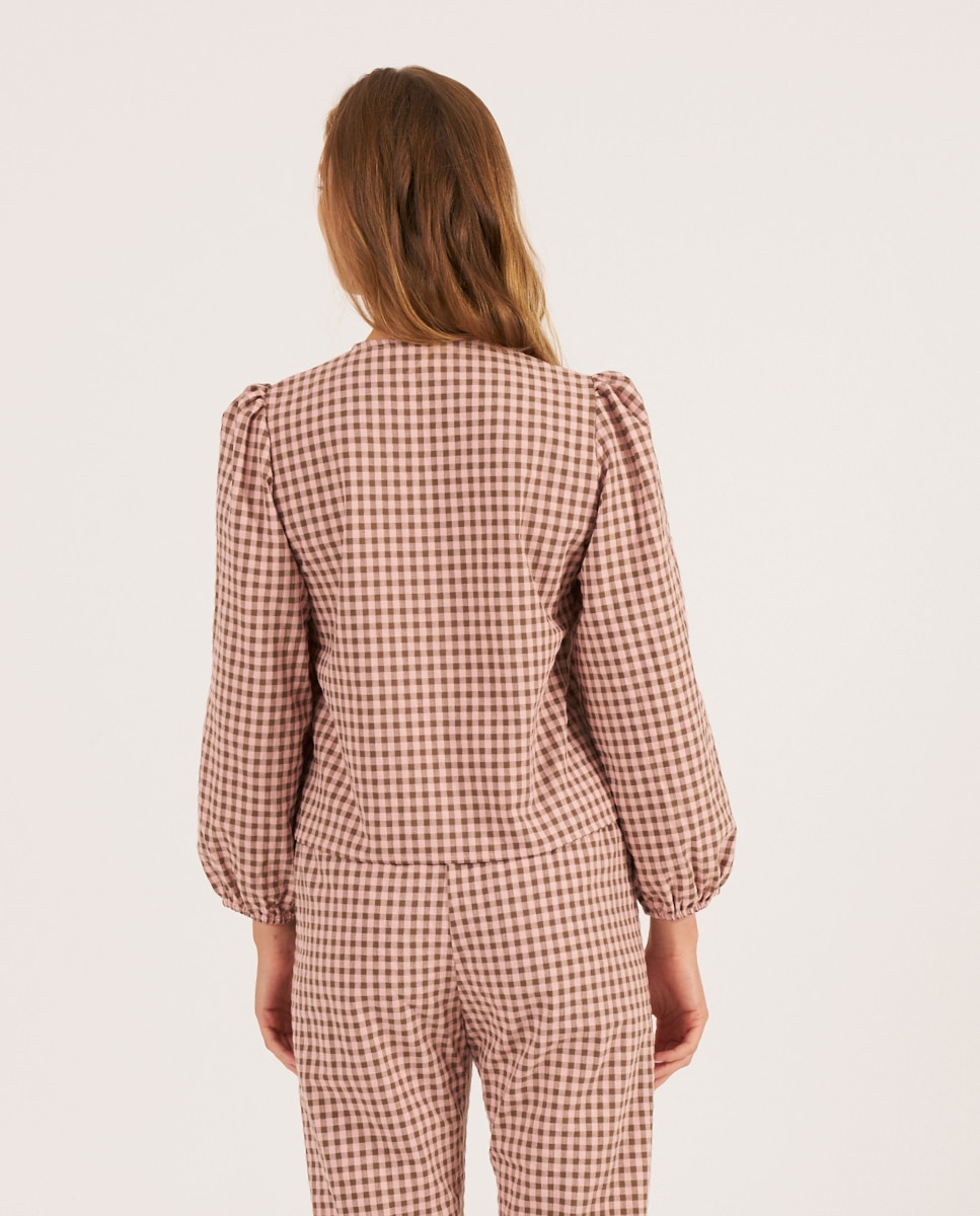Camisa con volantes en los puños, confeccionada con tejido de seersuker - Bohodot - Naranja Naranja-2