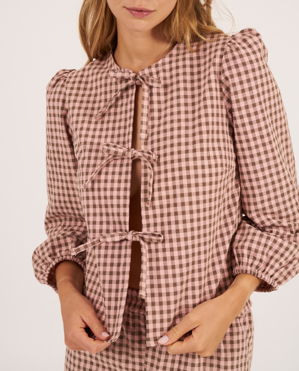 Camisa con volantes en los puños, confeccionada con tejido de seersuker - Bohodot - Naranja Naranja-3