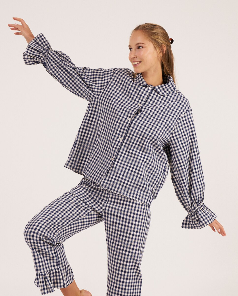 Camiseta de pijama de mujer con volantes en los puños - Bohodot - Azul marino Azul marino-1