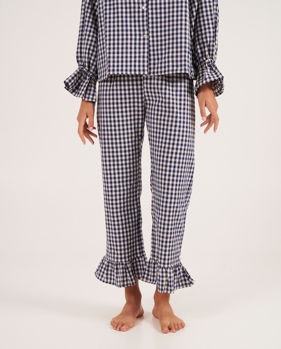Pantalón de pijama de mujer con volantes en los tobillos - Bohodot - Azul marino Azul marino-1