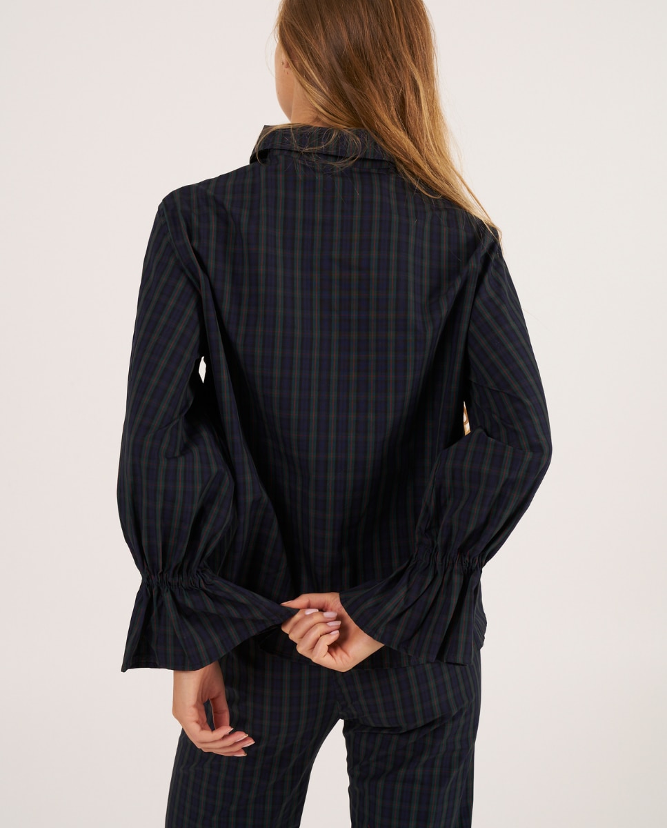 Camisa con volantes en los puños confeccionada con tejido de cuadros madrás - Bohodot - Negro Negro-2