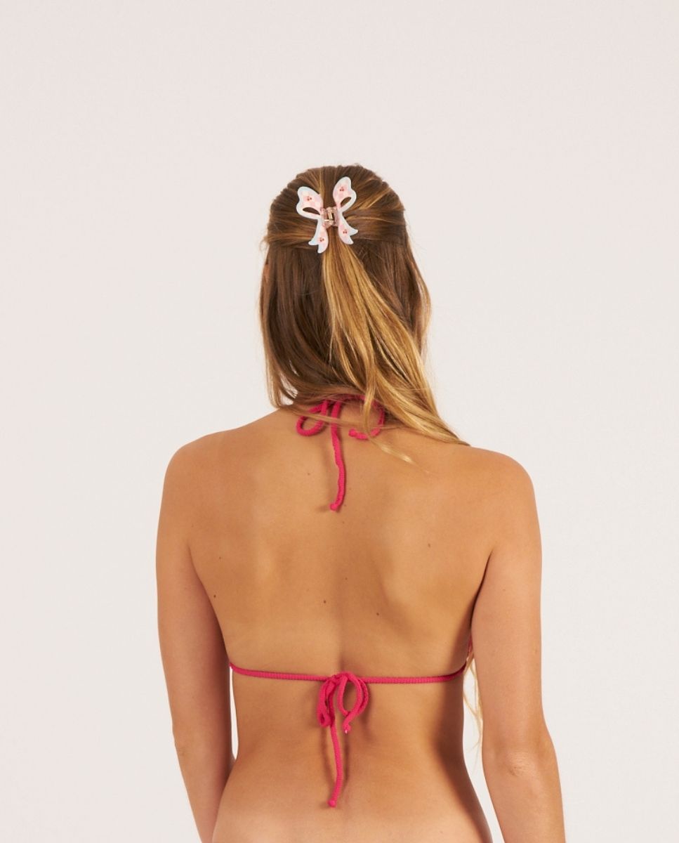 Top de bikini triángulo cortina con dos aros en tejido piqué - Bohodot - Fucsia Fucsia-2