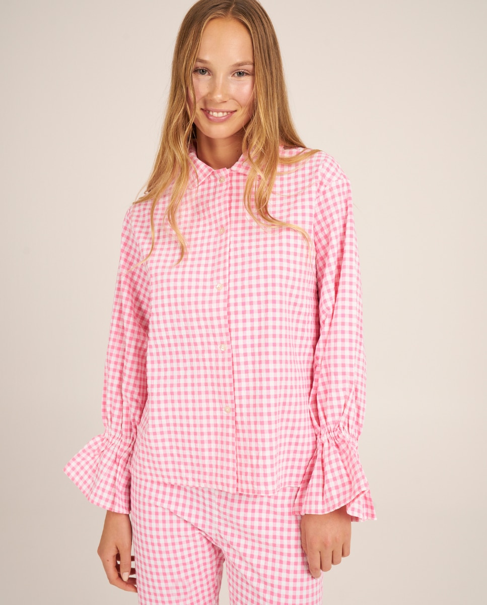Camiseta de pijama de mujer con volantes en los puños - Bohodot - Rosa / Blanco Rosa / Blanco-1