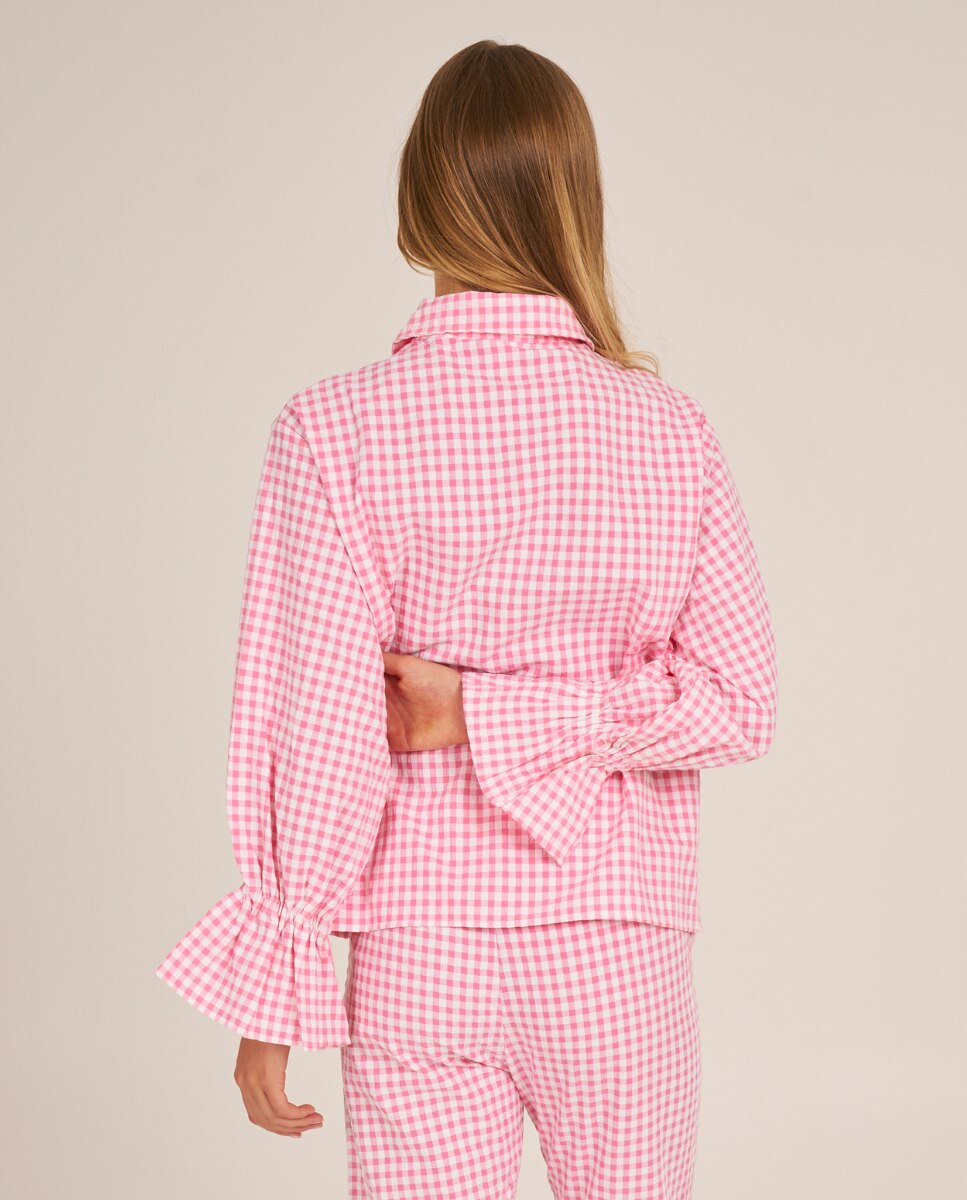 Camiseta de pijama de mujer con volantes en los puños - Bohodot - Rosa / Blanco Rosa / Blanco-2