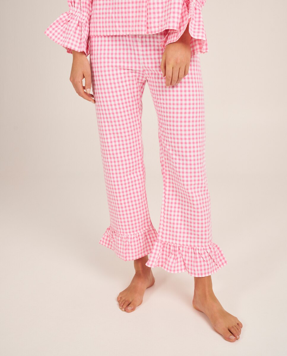 Pantalón de pijama de mujer con volantes en los tobillos - Bohodot - Rosa / Blanco Rosa / Blanco-1