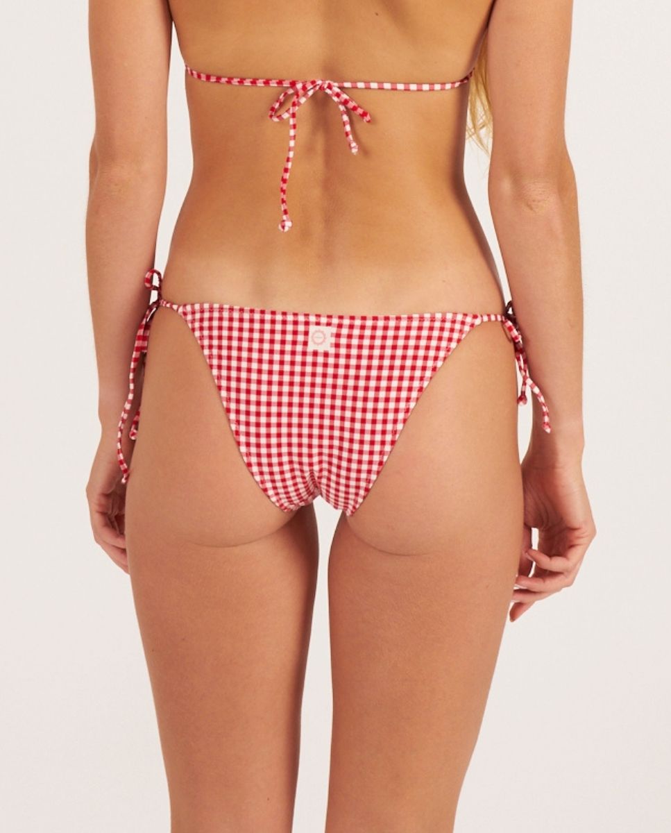 Braga de bikini brasileña con lazos de cuadros vichy - Bohodot - Rojo Rojo-2