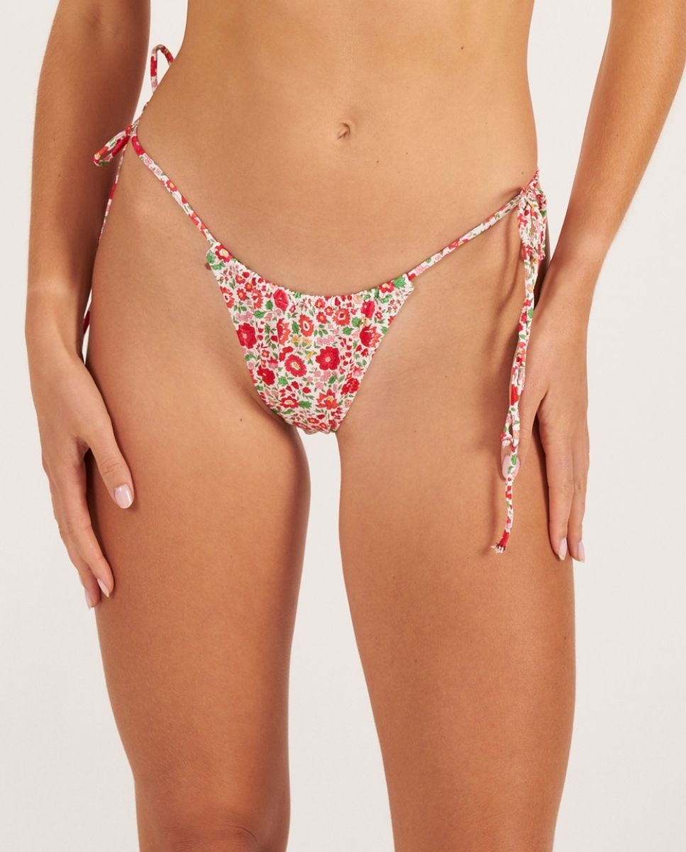 Braga de bikini brasileña con lazos y estampado de flores - Bohodot - Rojo Rojo-1