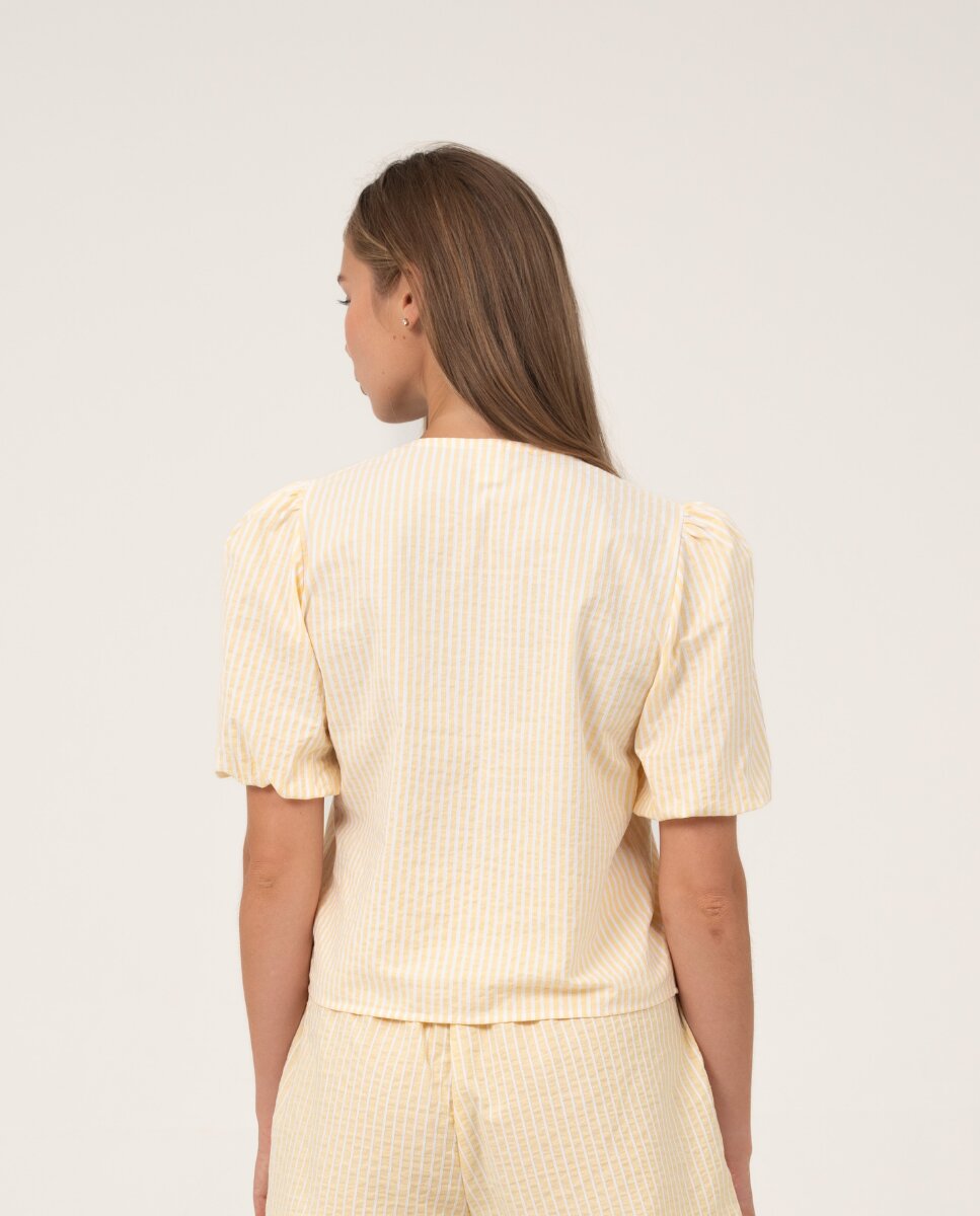 Camiseta de mujer a rayas corto - Bohodot - Blanco Blanco-2