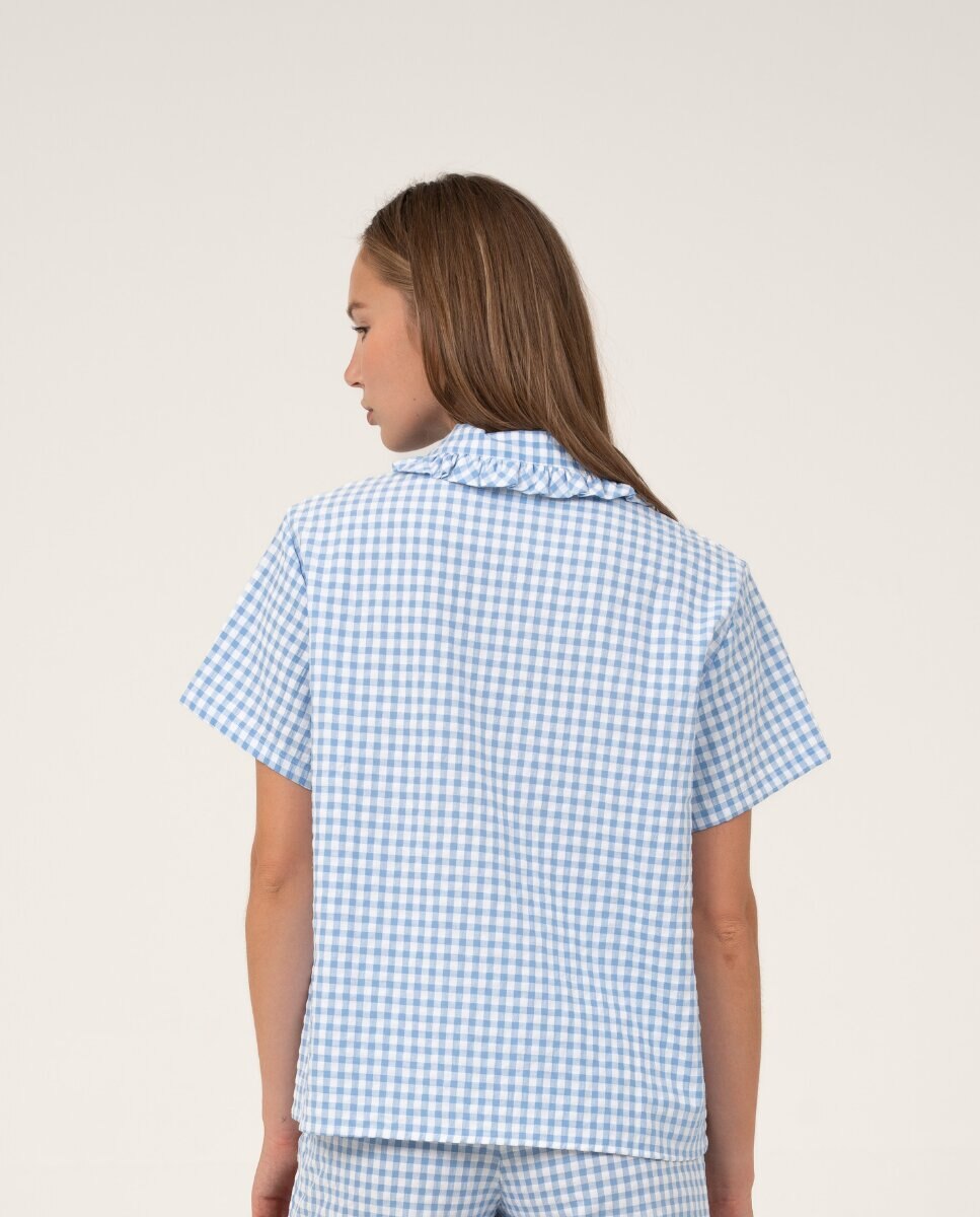 Camiseta de mujer a cuadros de manga corta - Bohodot - Azul claro Azul claro-2