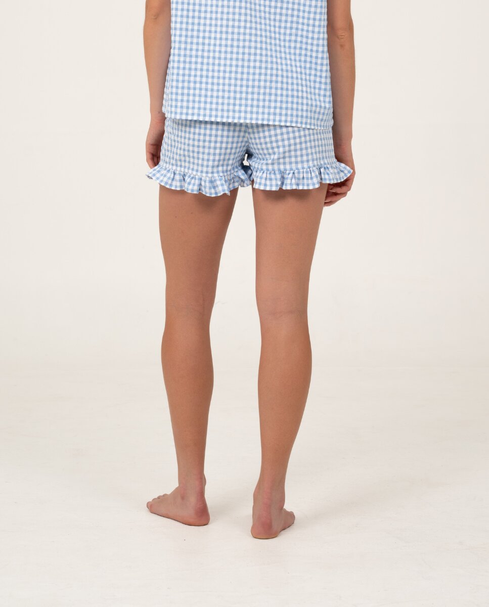 Pantalón de mujer a cuadros corto - Bohodot - Azul claro Azul claro-2