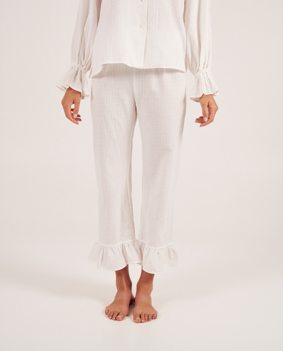 Pantalón de mujer de manga larga con un volante en el tobillo - Bohodot - Blanco Blanco-1