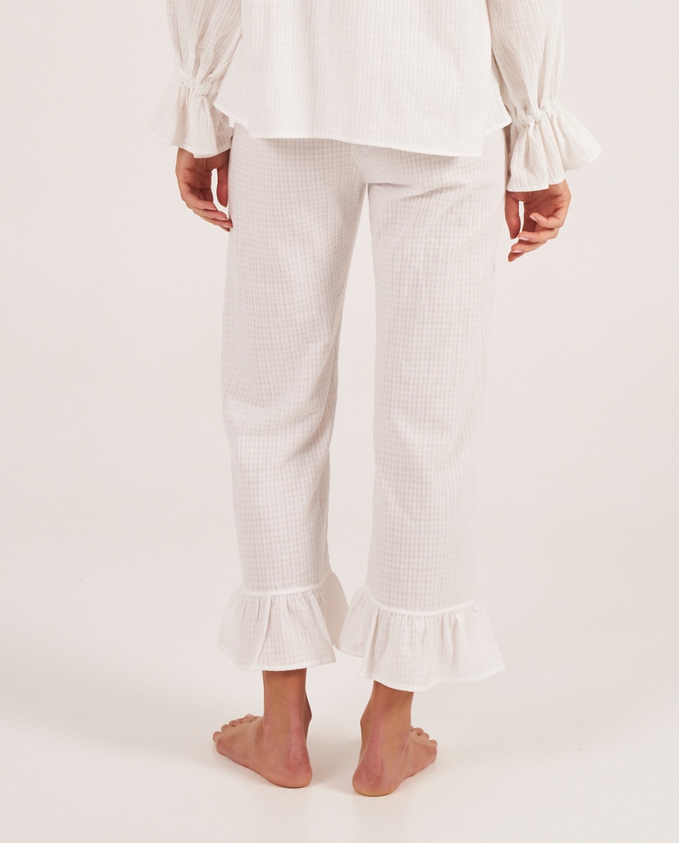 Pantalón de mujer de manga larga con un volante en el tobillo - Bohodot - Blanco Blanco-2