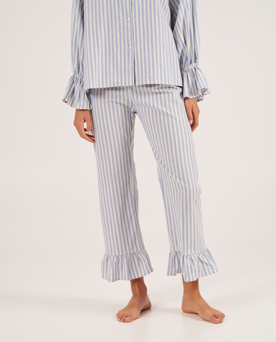 Imagen 0 de Pantalón de mujer con rayas azules y manga larga Blanco