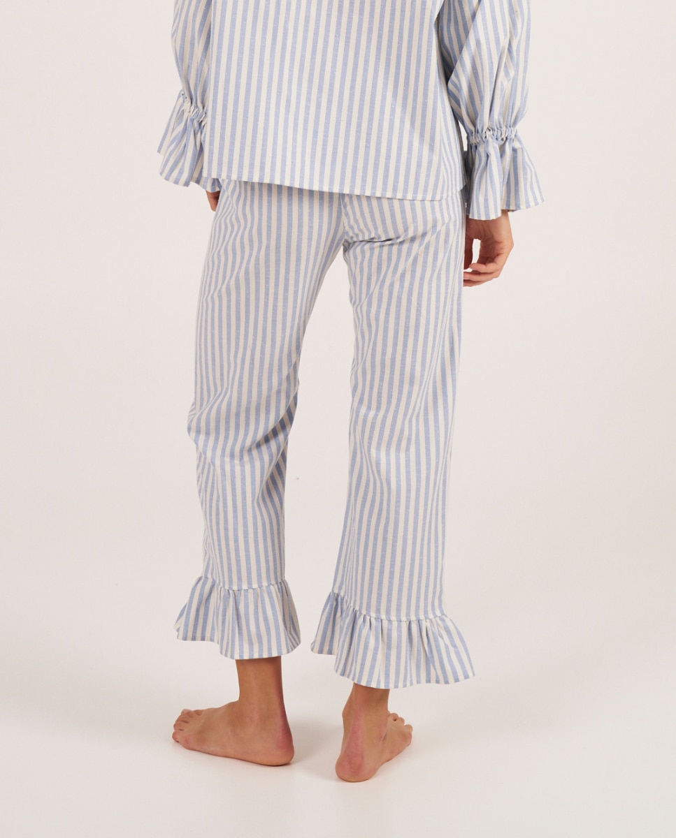 Pantalón de mujer con rayas azules y manga larga - Bohodot - Blanco Blanco-2