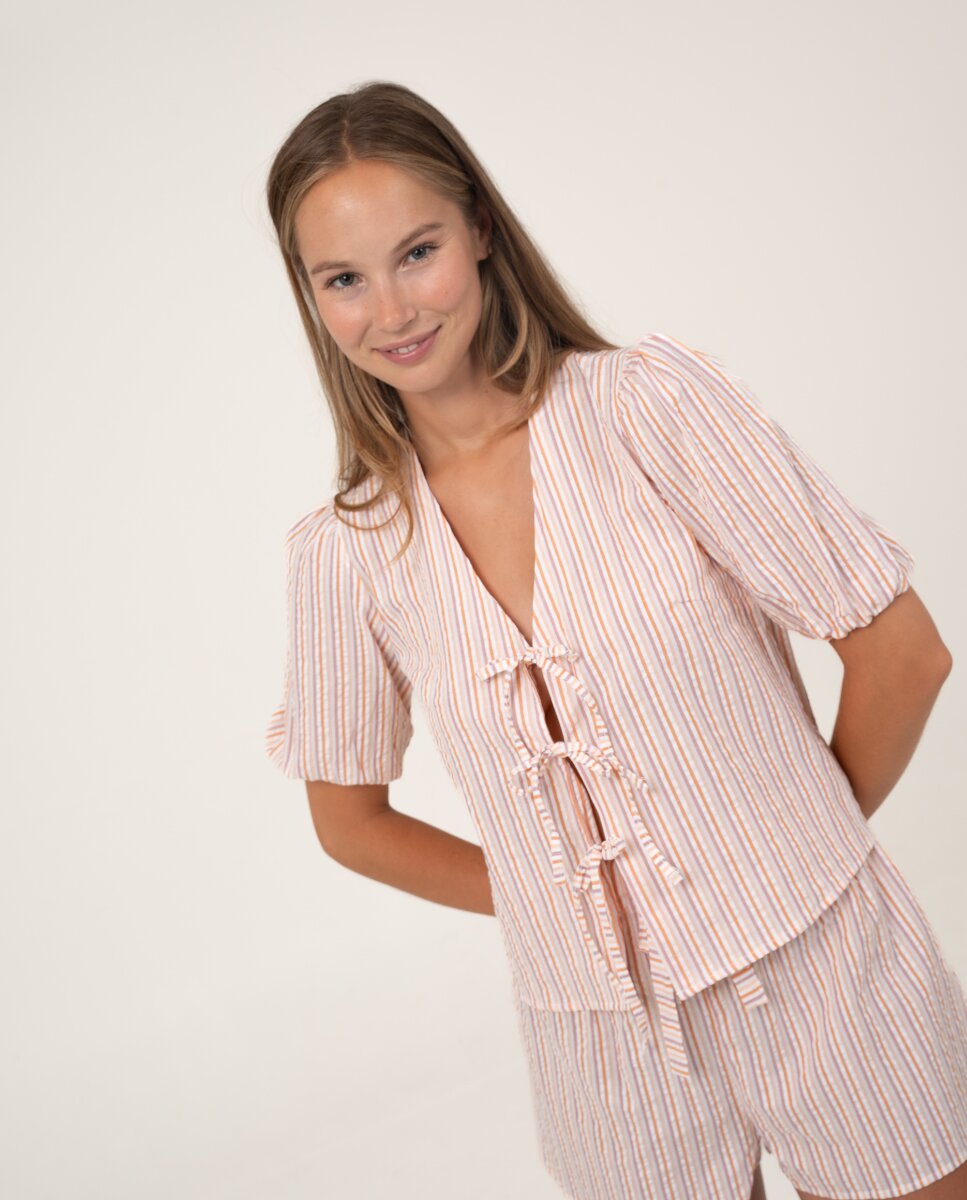 Camisa de manga corta ajustable con rayas verticales - Bohodot - Camel Camel-1
