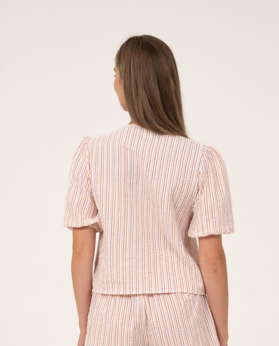 Camisa de manga corta ajustable con rayas verticales - Bohodot - Camel Camel-2