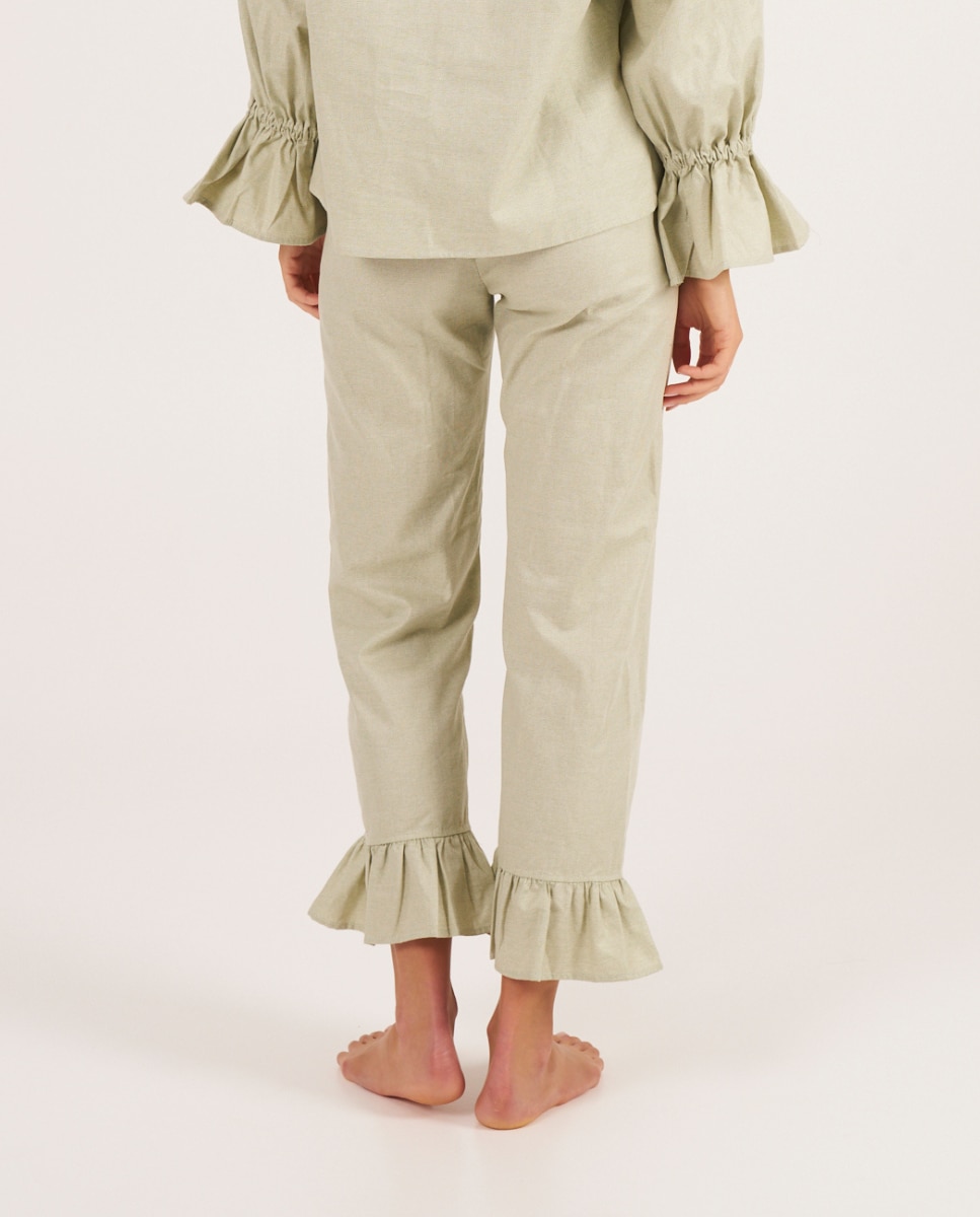 Pantalón largo con volantes confeccionada con tejido de algodón tipo canvas - Bohodot - Verde Verde-2