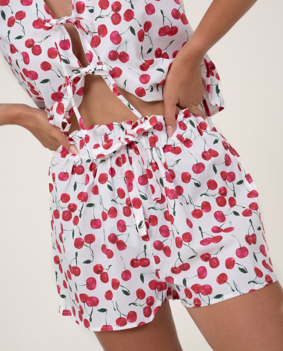 Pantalón corto ajustable con estampado de cerezas - Bohodot - Rojo / Blanco Rojo / Blanco-1