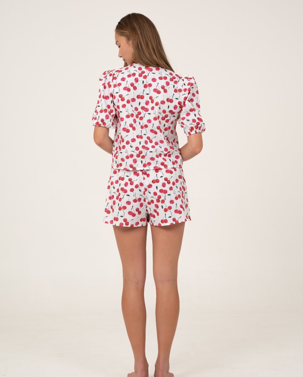 Pantalón corto ajustable con estampado de cerezas - Bohodot - Rojo / Blanco Rojo / Blanco-2