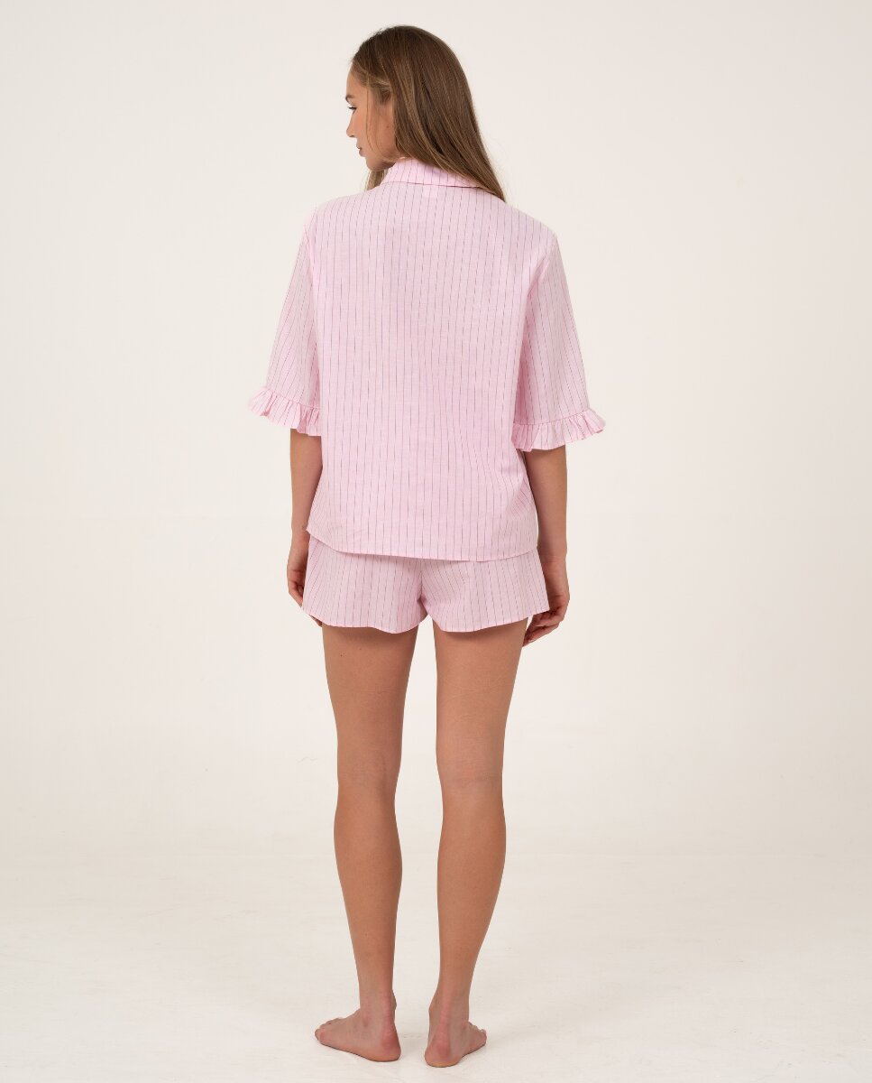 Pantalón corto ajustable de color rosa con rayas verticales - Bohodot - Rosa Rosa-2
