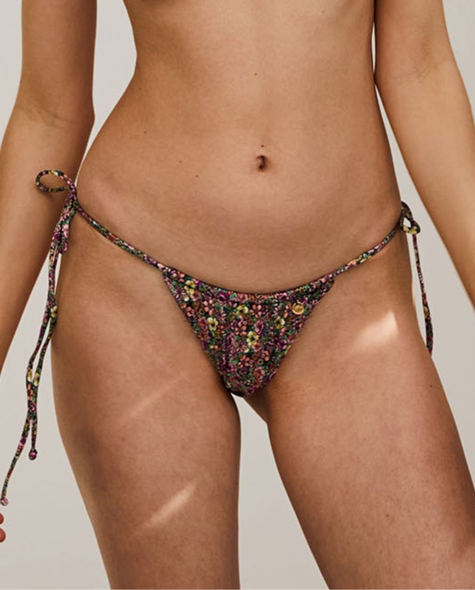 Bohodot - Braga de bikini brasileña con lazos en tejido estampado.