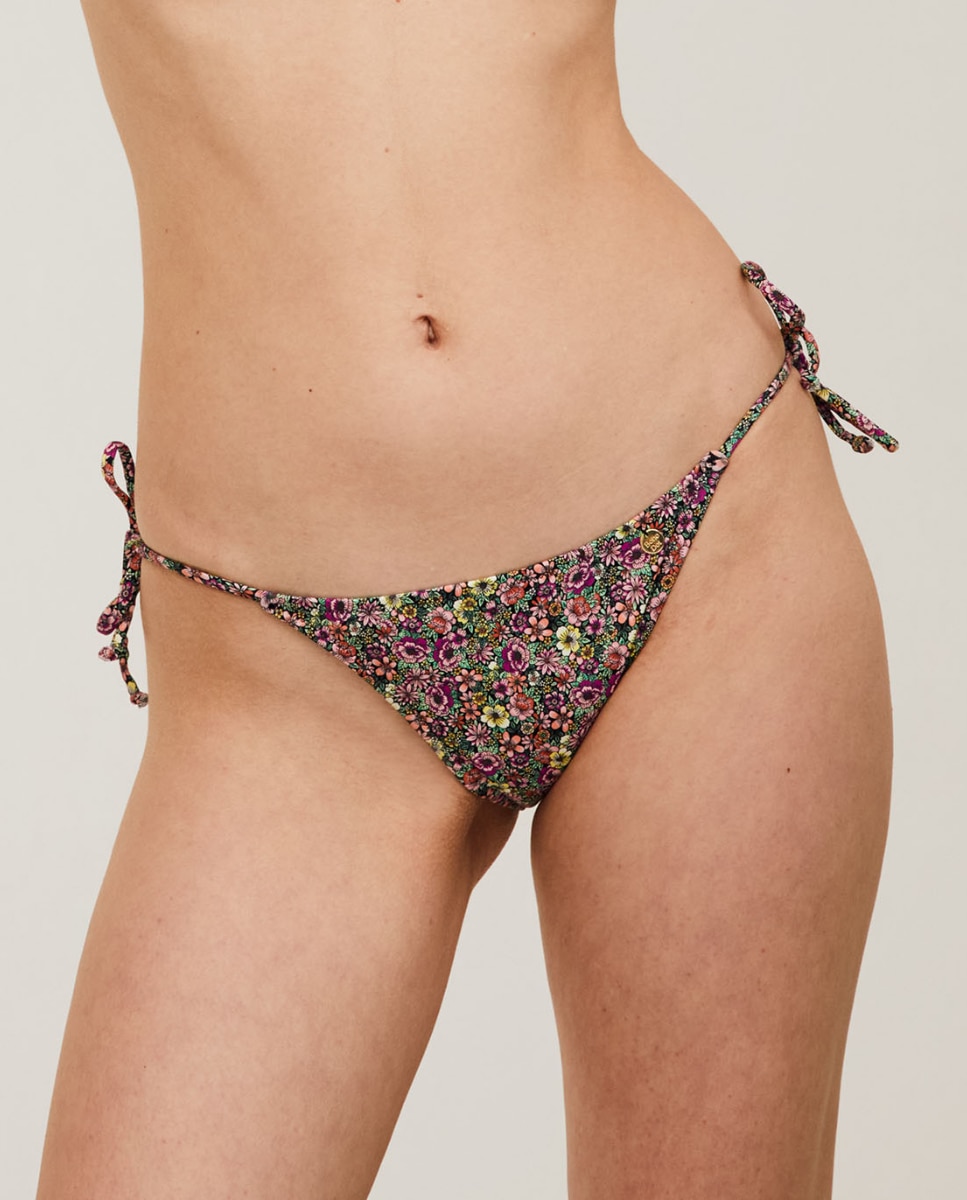 Bohodot - Braga de bikini semibrasileña con lazos y estampado de flores.