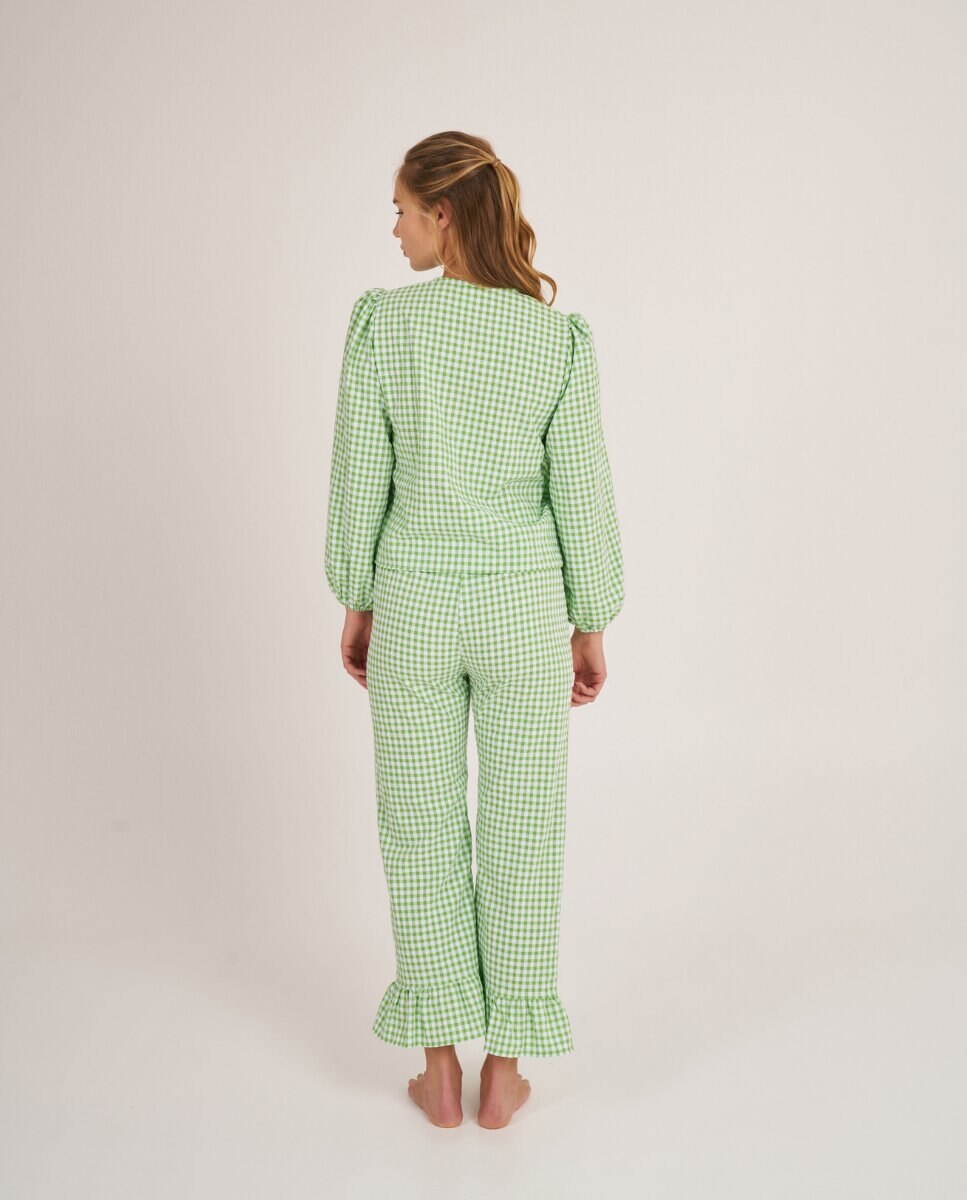 Camisa de manga larga con lazos a cuadros verde manzana - Bohodot - Blanco / Verde Blanco / Verde-2