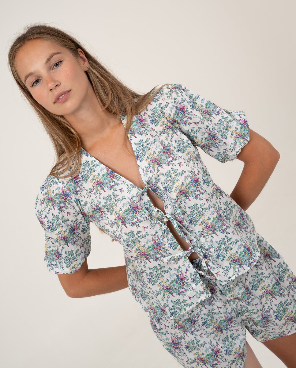 Camisa de mujer de manga corta - Bohodot - Azul / Blanco Azul / Blanco-1