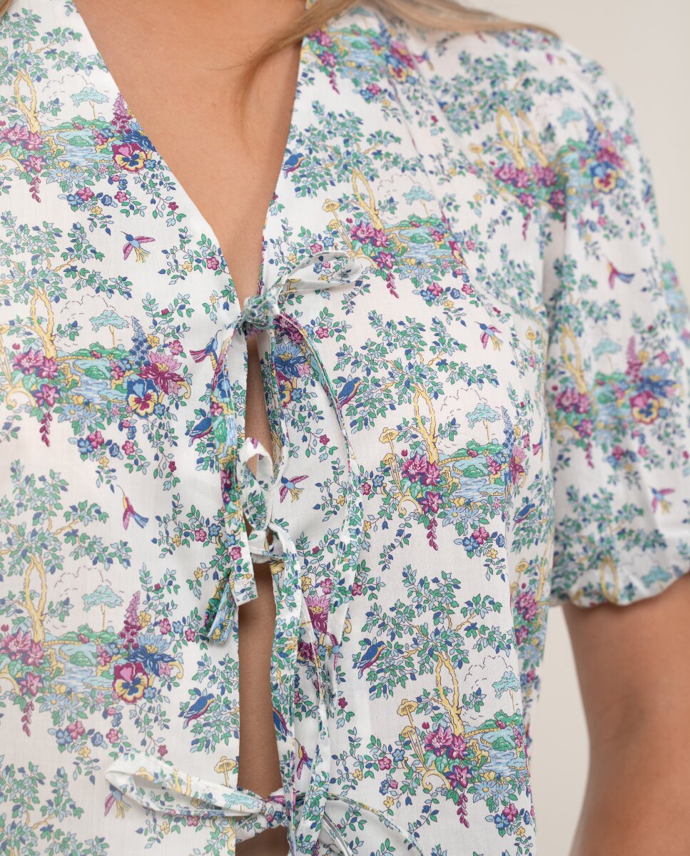 Camisa de mujer de manga corta - Bohodot - Azul / Blanco Azul / Blanco-3