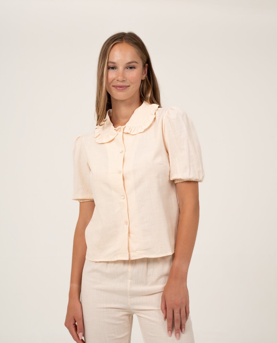 Camisa de manga corta de color mantequilla - Bohodot - Crudo Crudo-1