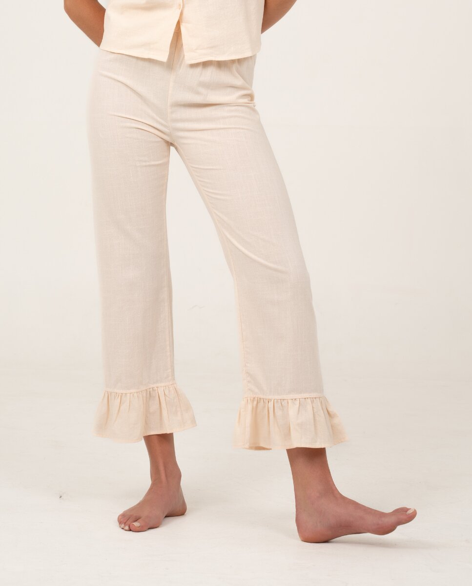 Pantalón largo con volantes de color mantequilla - Bohodot - Crudo Crudo-1