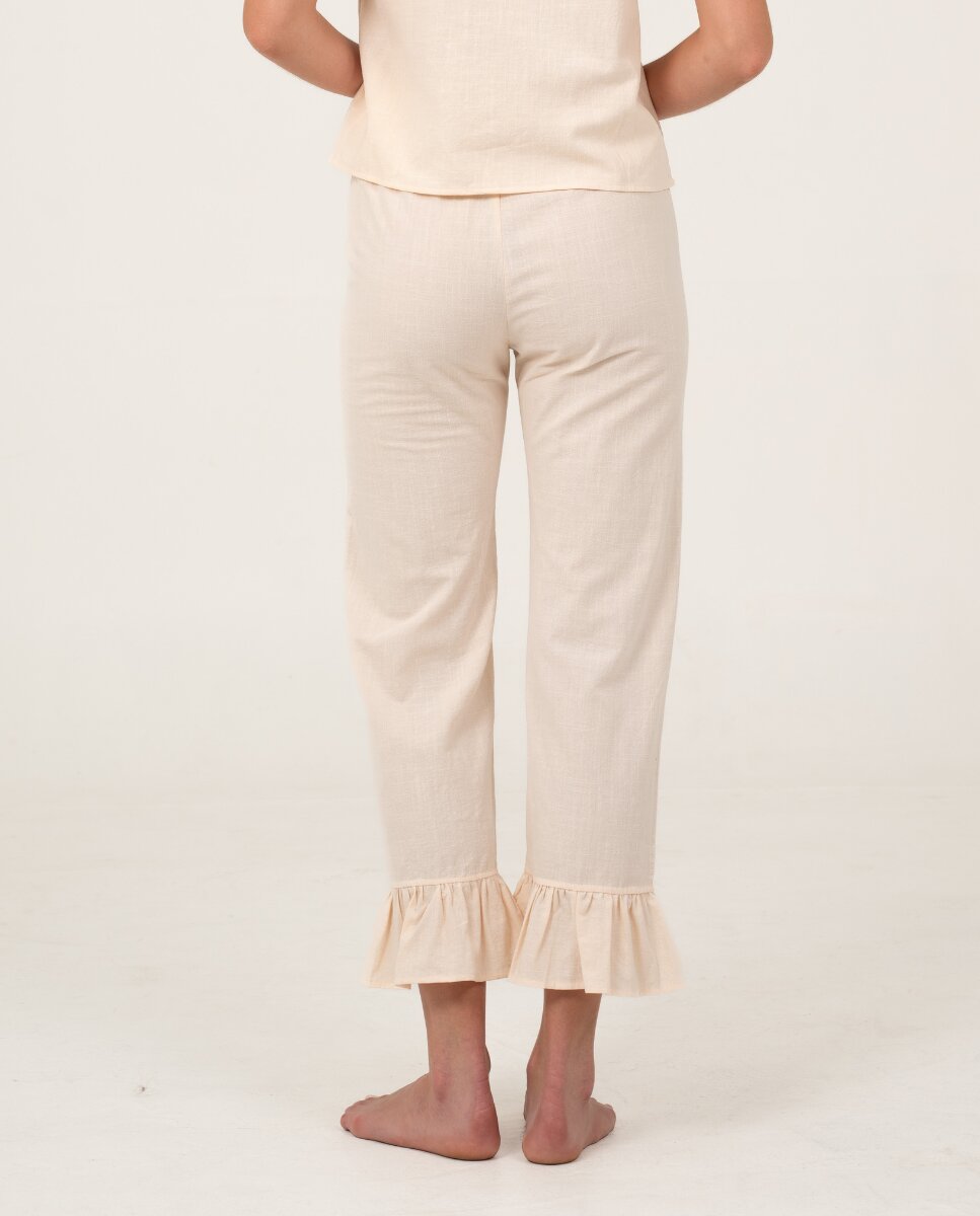 Pantalón largo con volantes de color mantequilla - Bohodot - Crudo Crudo-2