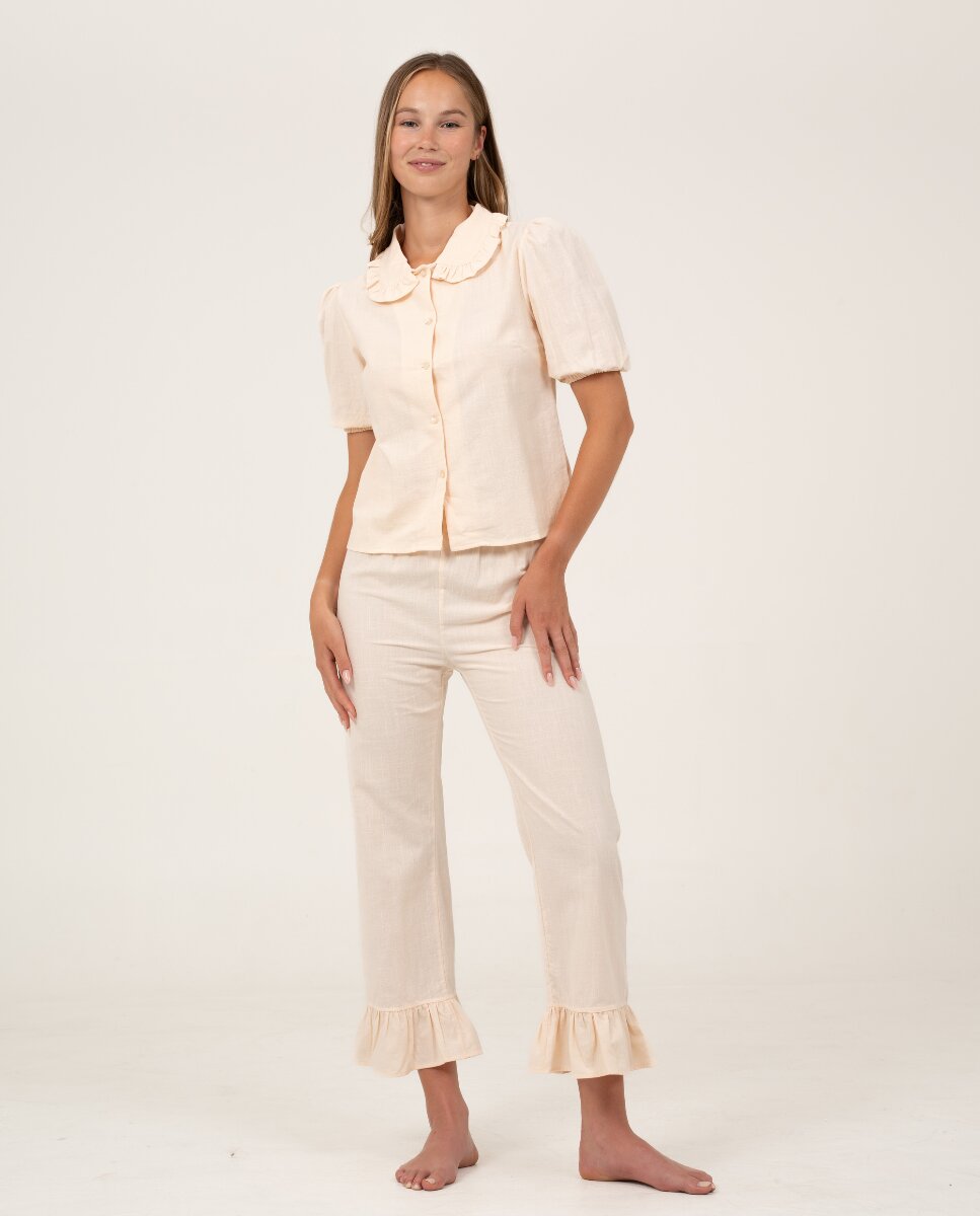 Pantalón largo con volantes de color mantequilla - Bohodot - Crudo Crudo-4