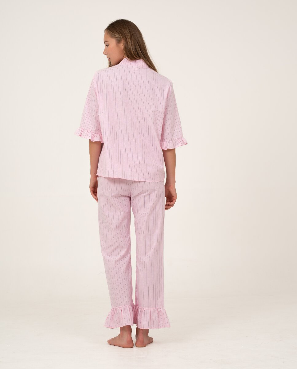 Pantalón largo de color rosa con rayas verticales - Bohodot - Rosa Rosa-2