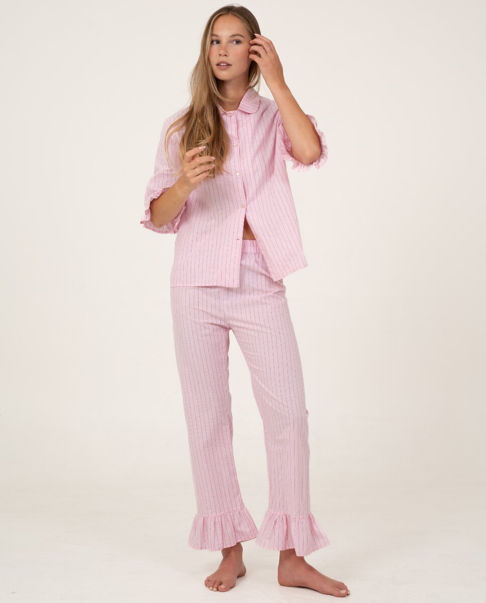 Pantalón largo de color rosa con rayas verticales - Bohodot - Rosa Rosa-3