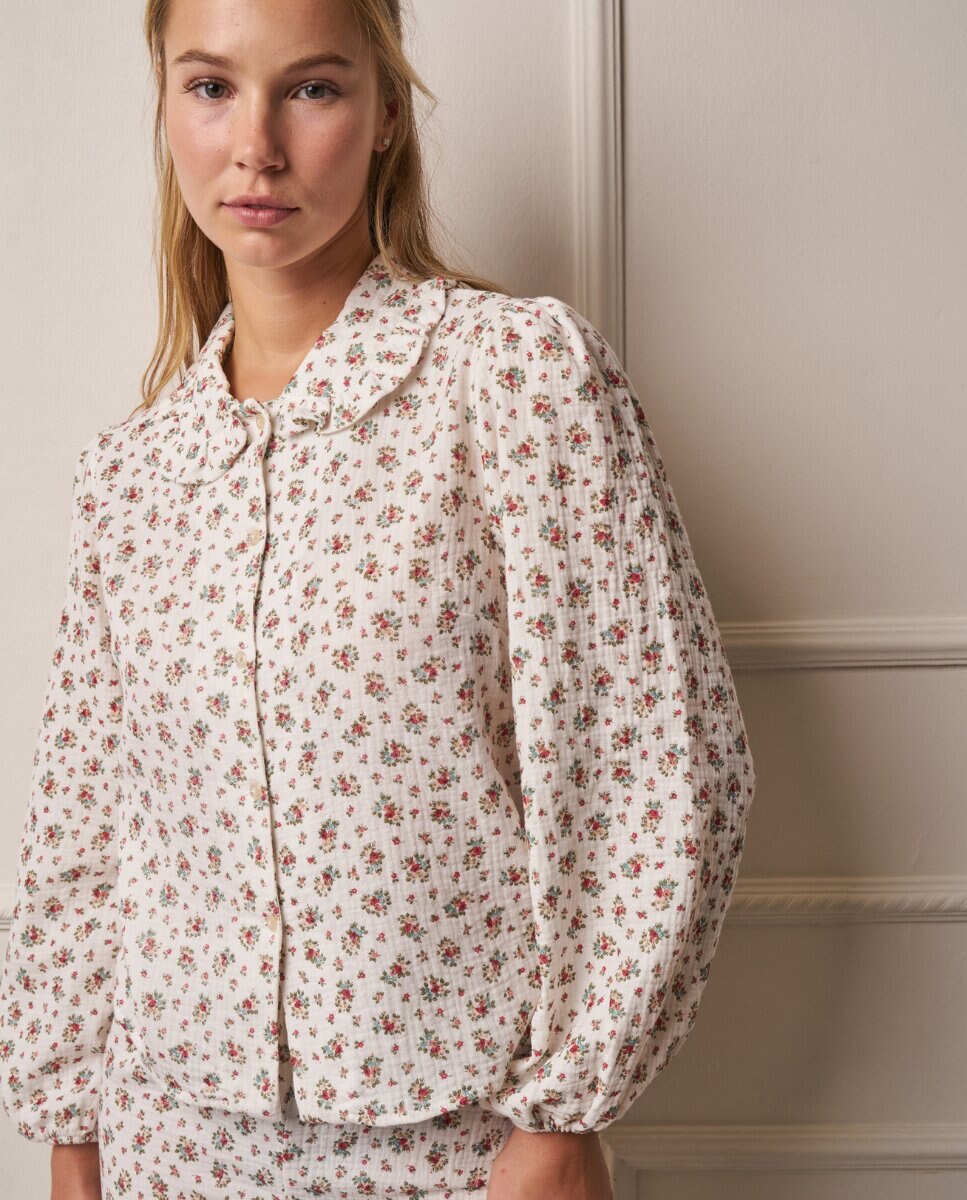 Camisa de manga larga con cuello de volantes con estampado floral - Bohodot - Crudo Crudo-6