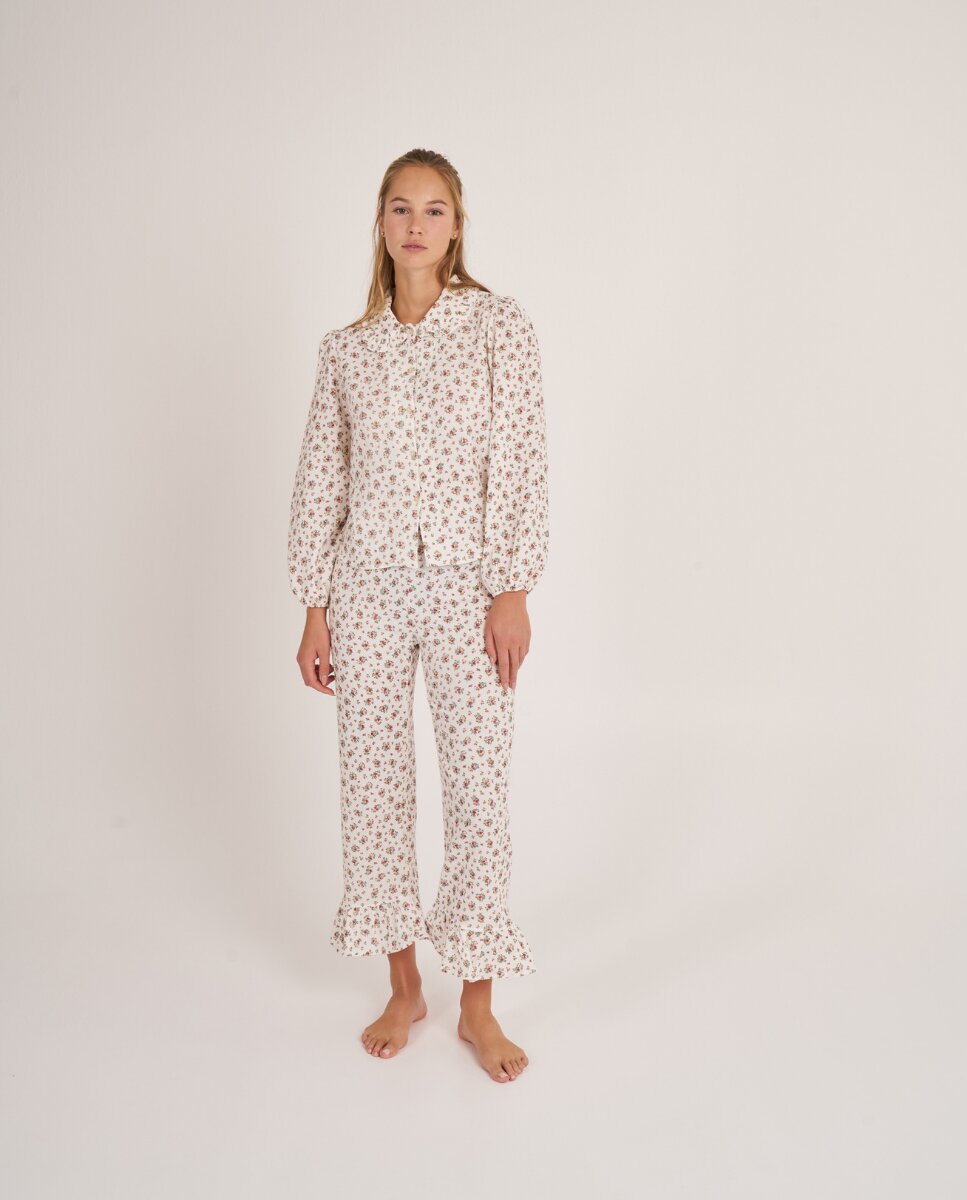 Pantalón largo con volante con estampado floral - Bohodot - Crudo Crudo-3