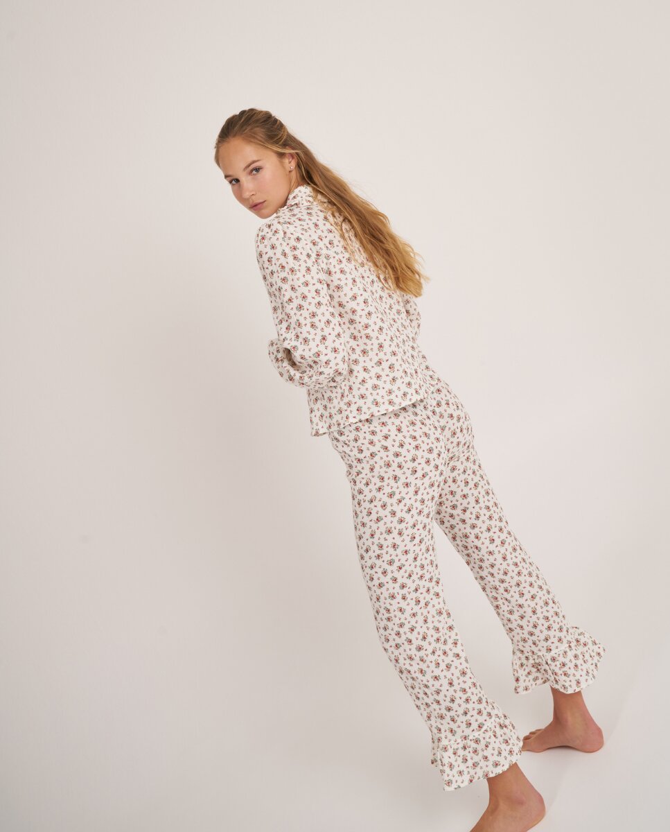 Pantalón largo con volante con estampado floral - Bohodot - Crudo Crudo-4