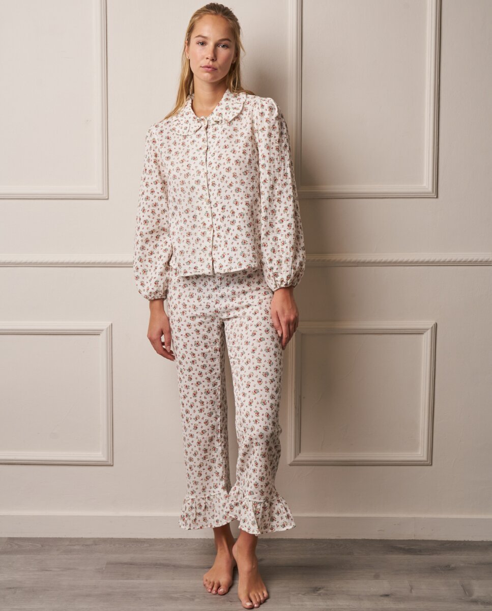 Pantalón largo con volante con estampado floral - Bohodot - Crudo Crudo-5