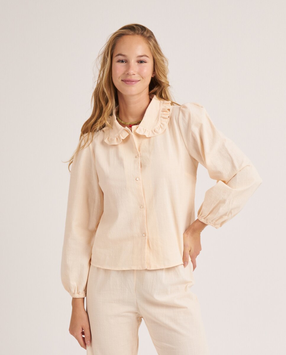 Camisa de manga larga con cuello de volantes de color mantequilla - Bohodot - Crudo Crudo-1