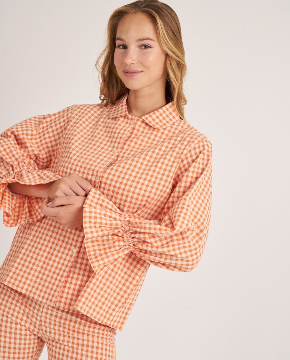 Camiseta de pijama de mujer con volantes en los puños - Bohodot - Blanco / Naranja Blanco / Naranja-1